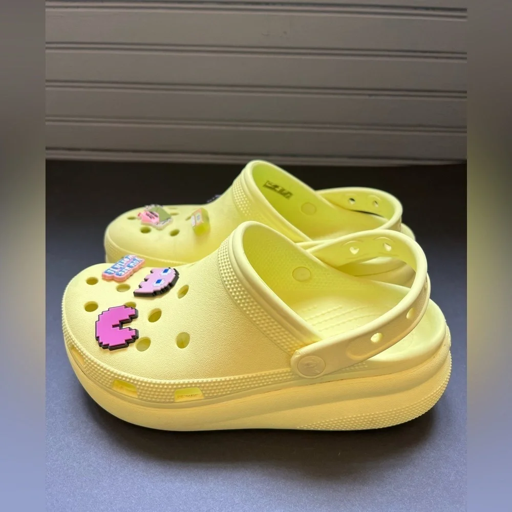 CROCS Yellow Sandals with Platform Sole and Charms